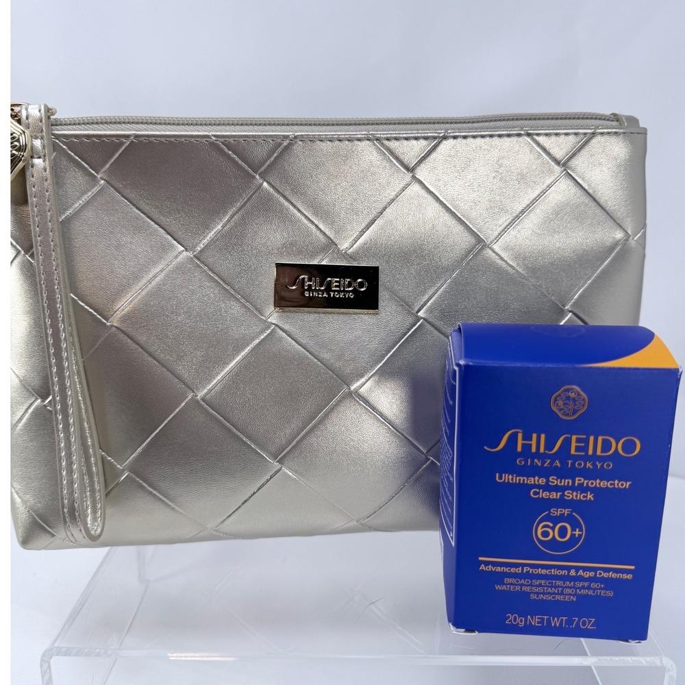 Shiseido Ultimate Sun Protector Clear Stick SPF 60+ & Gold Quilted Cosmetic Bag